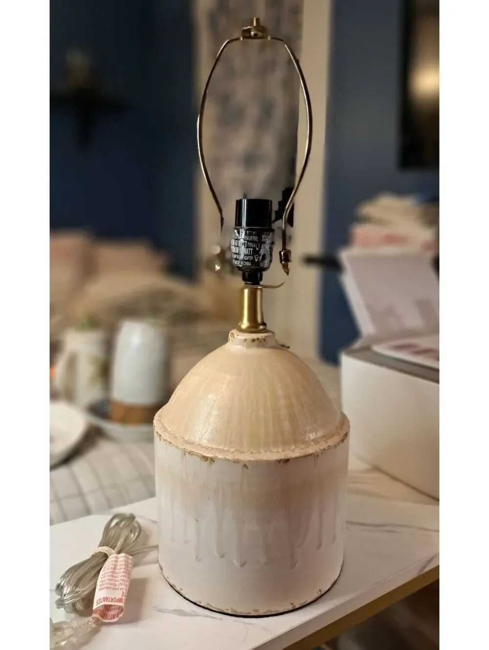 Vintage Ceramic Rustic Cream White Drip Glaze Jug-style Table Lamp